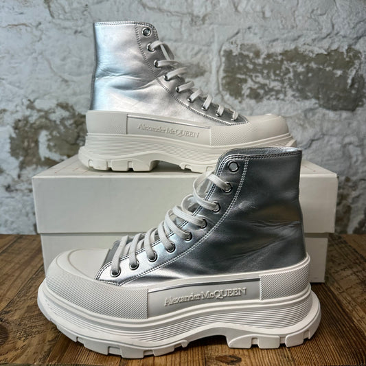 Alexander McQueen Silver White Tread Boot Sz 10.5 (43.5)