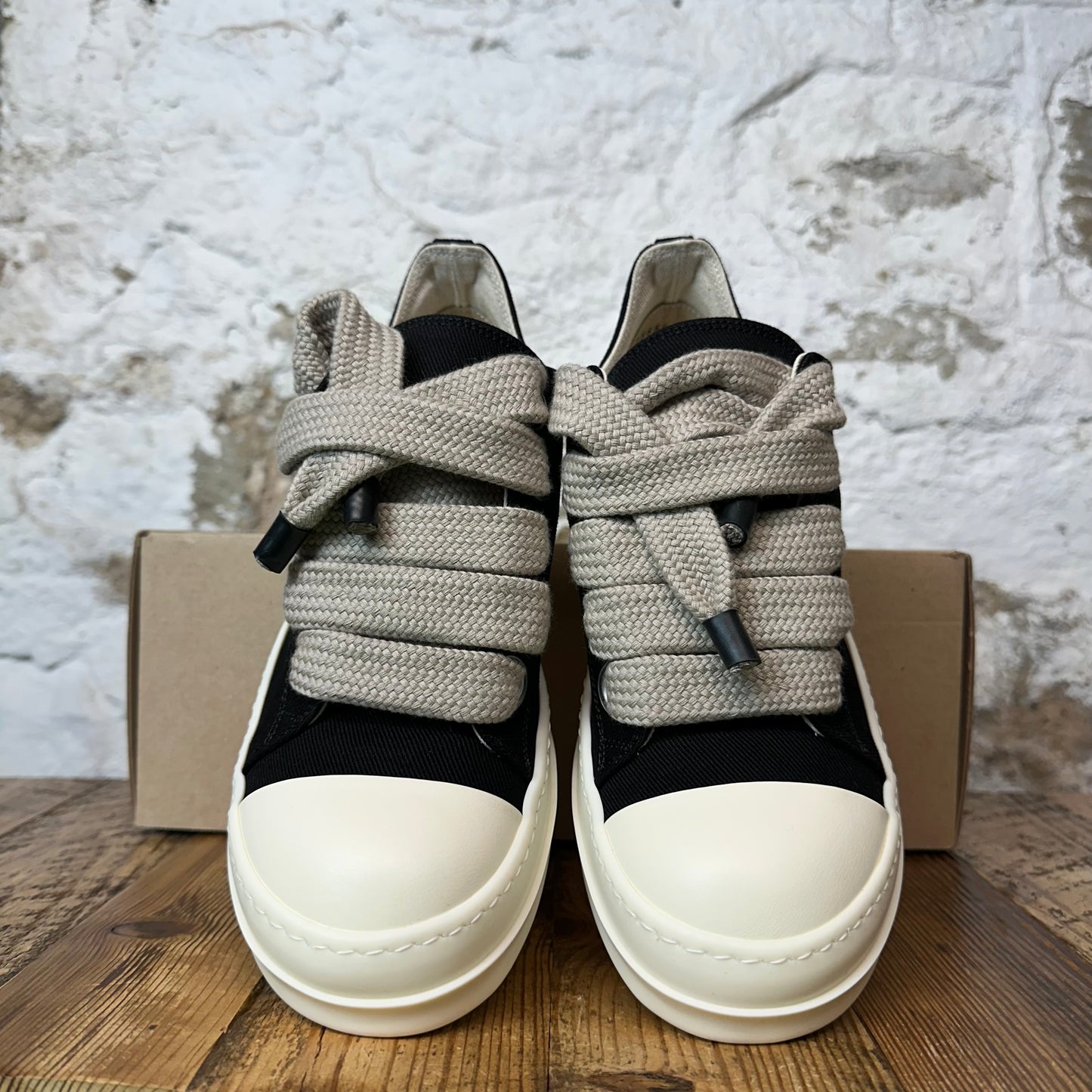 Rick Owens Jumbo Lace Black Canvas Milk Sneaker