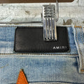 Amiri Orange Leather Star Chemist Blue Denim Jeans Sz 30