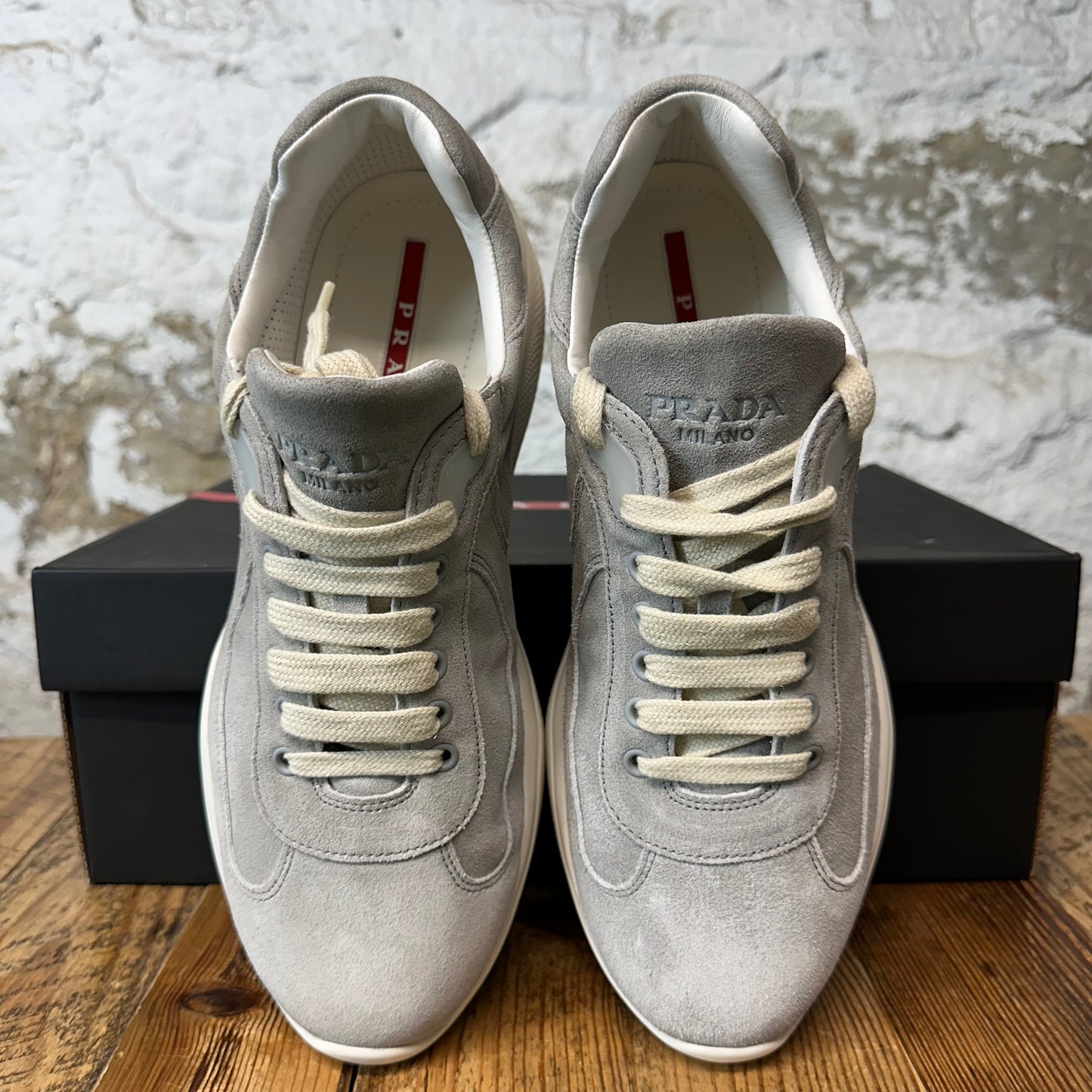 Prada Americas Cup Grey Suede White Sneaker Sz 9
