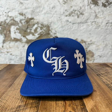 Chrome Hearts White Leather Cross Blue Patch Hat