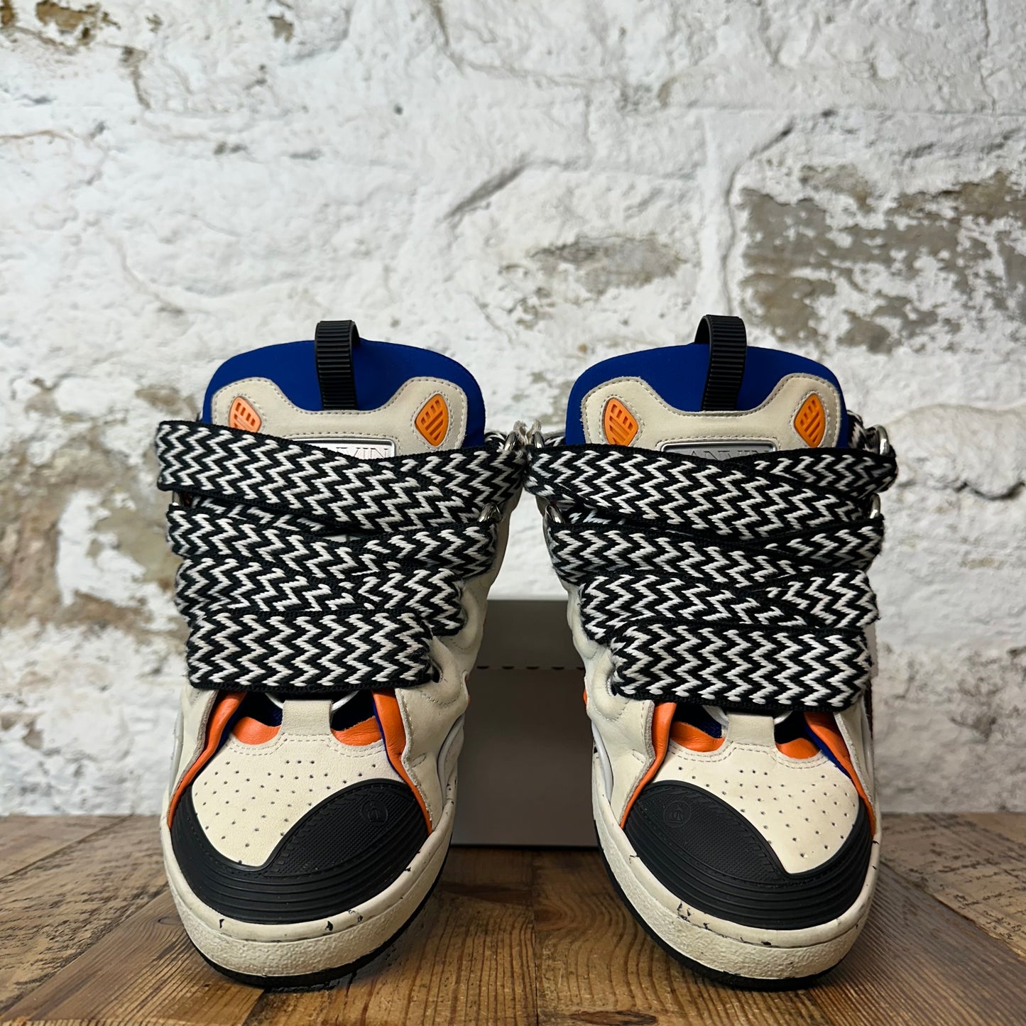 Lanvin Curb Black White Lace Blue Cream Sneaker Sz 9 (42)