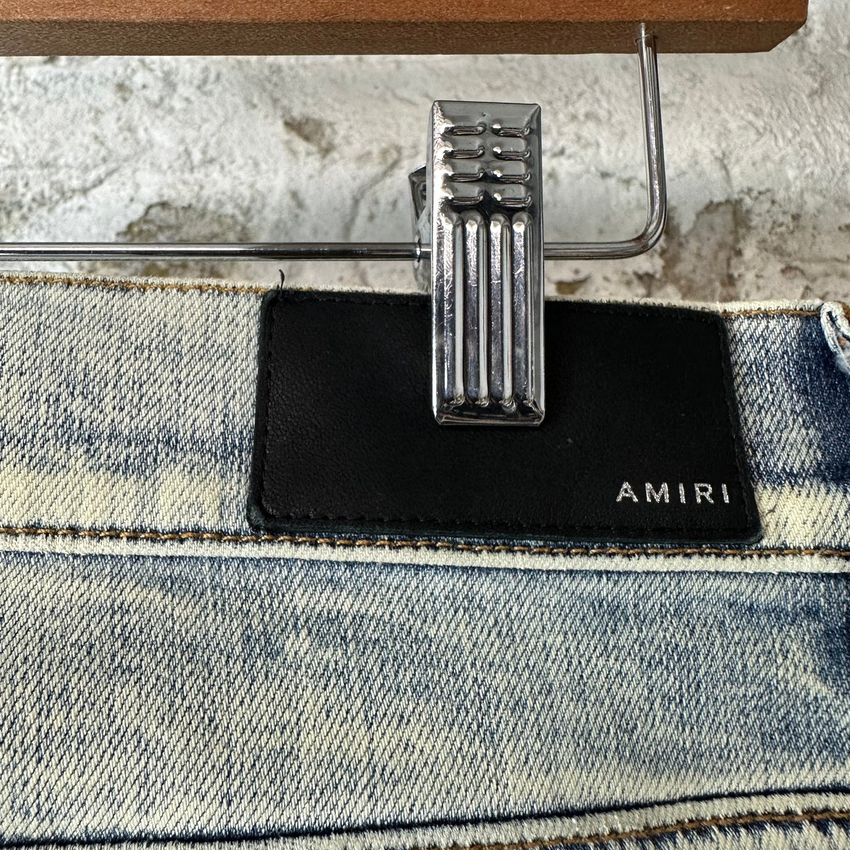 Amiri MX1 Black Leather Washed Blue Denim Jeans Sz 32