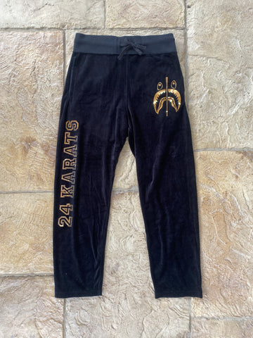 Bape Golden Logo Black Velour Sweatpants Sz S