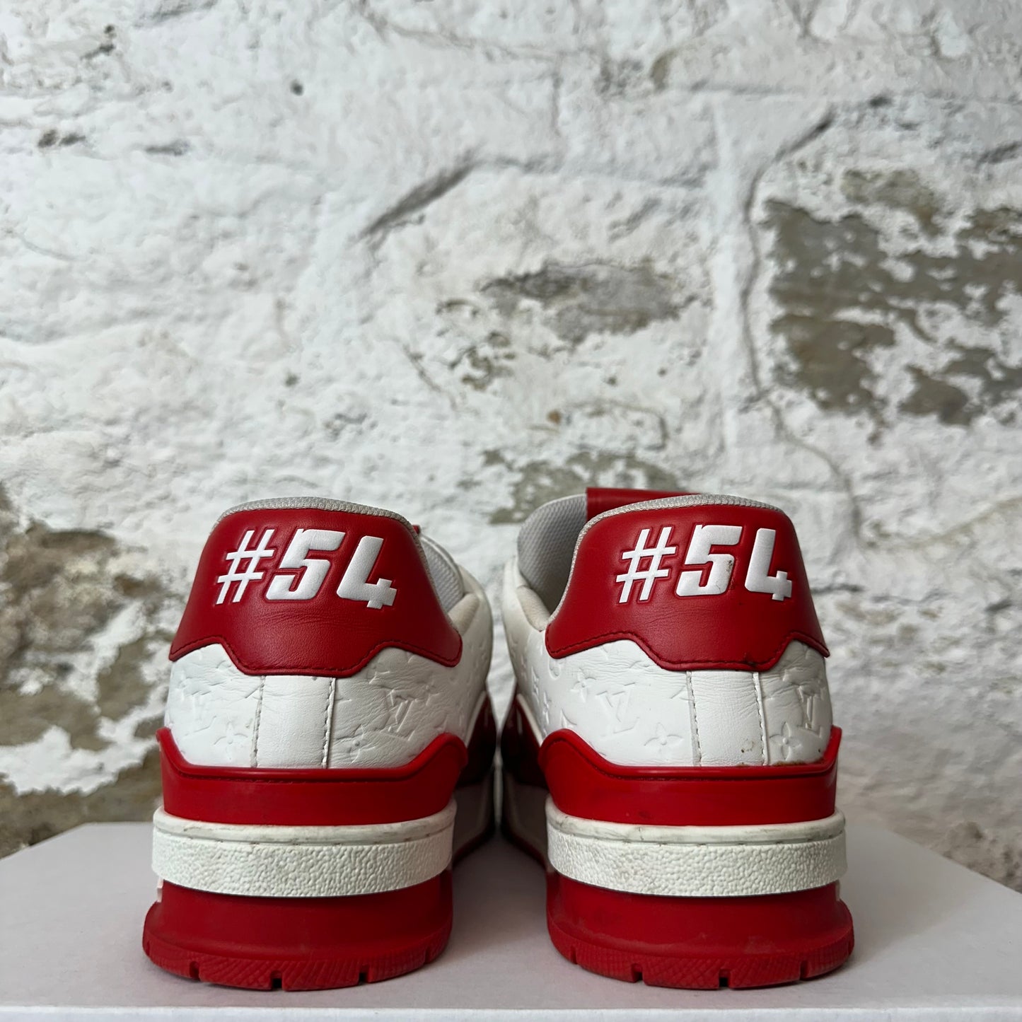Louis Vuitton Red White Monogram Trainer Sneaker Sz 10 (8.5LV) No Box