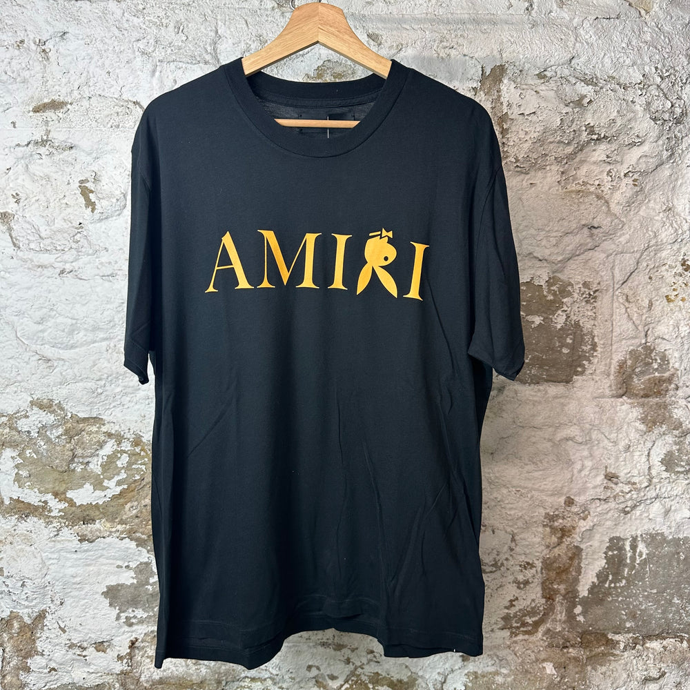 Amiri Yellow Playboy Spellout Black T-Shirt Sz M