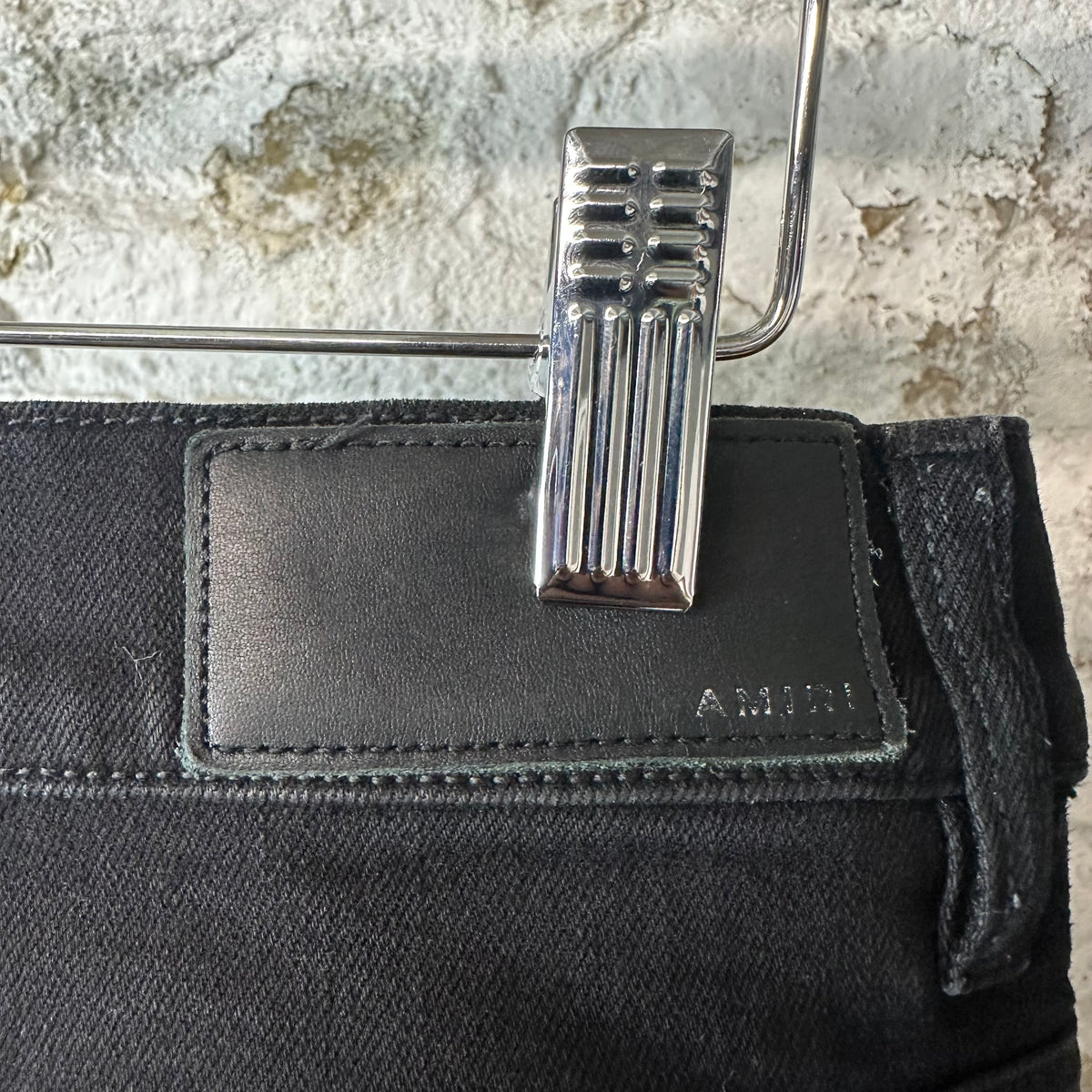 Amiri MX1 Black Leather Waxed Black Denim Jeans Sz 32