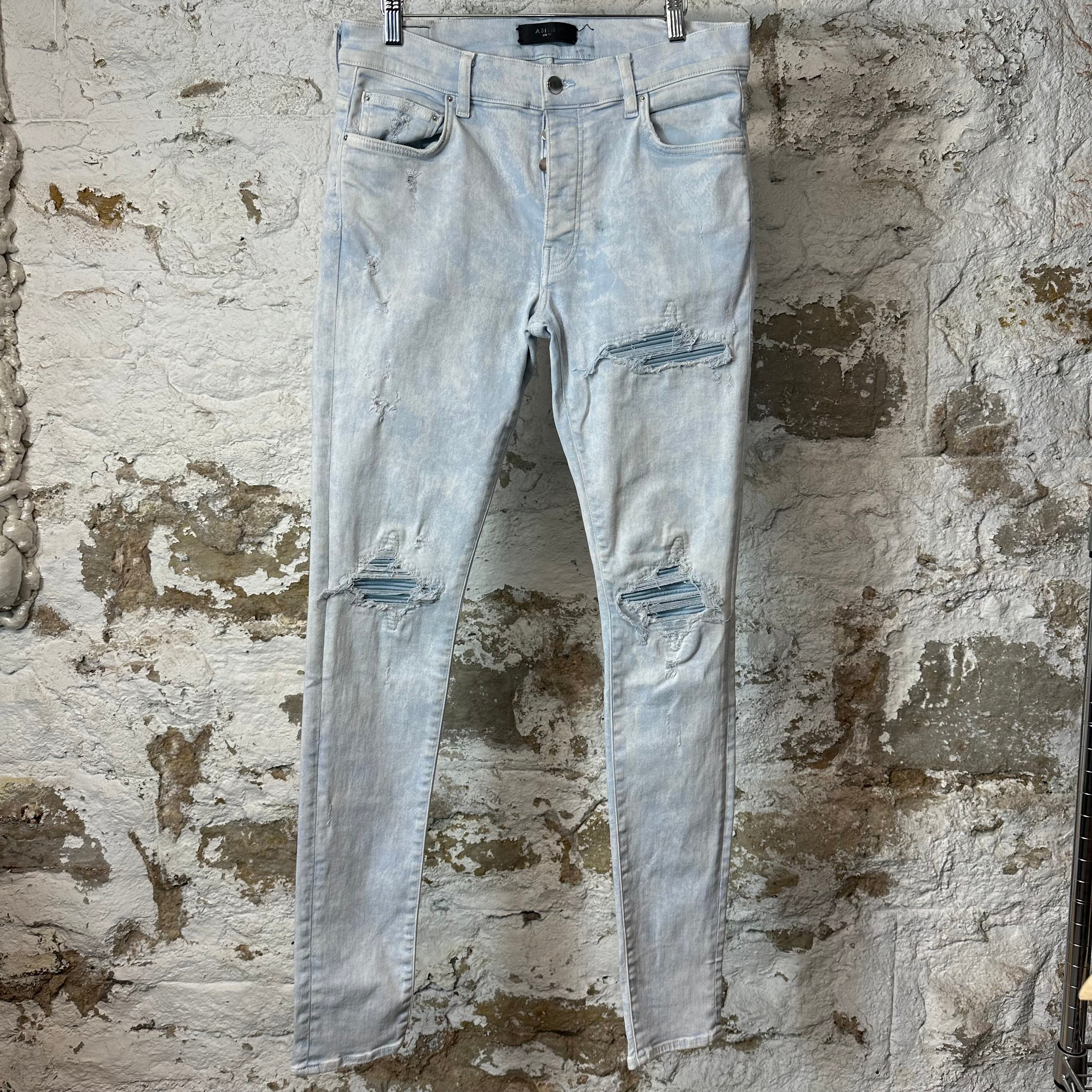 Amiri MX1 Blue Leather Mineral Wash Denim Jeans Sz 32