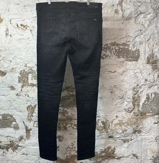 Amiri MX1 Cream Suede Black Denim Jeans Sz 36