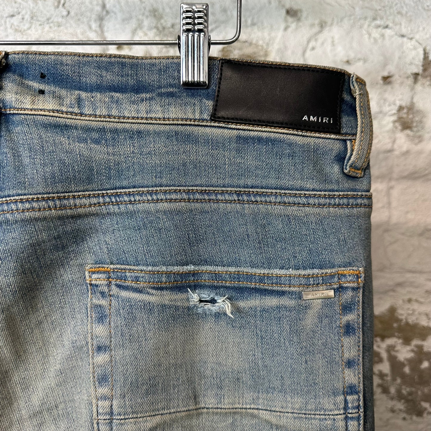 Amiri MX1 Black Leather Blue Denim Jeans Sz 34