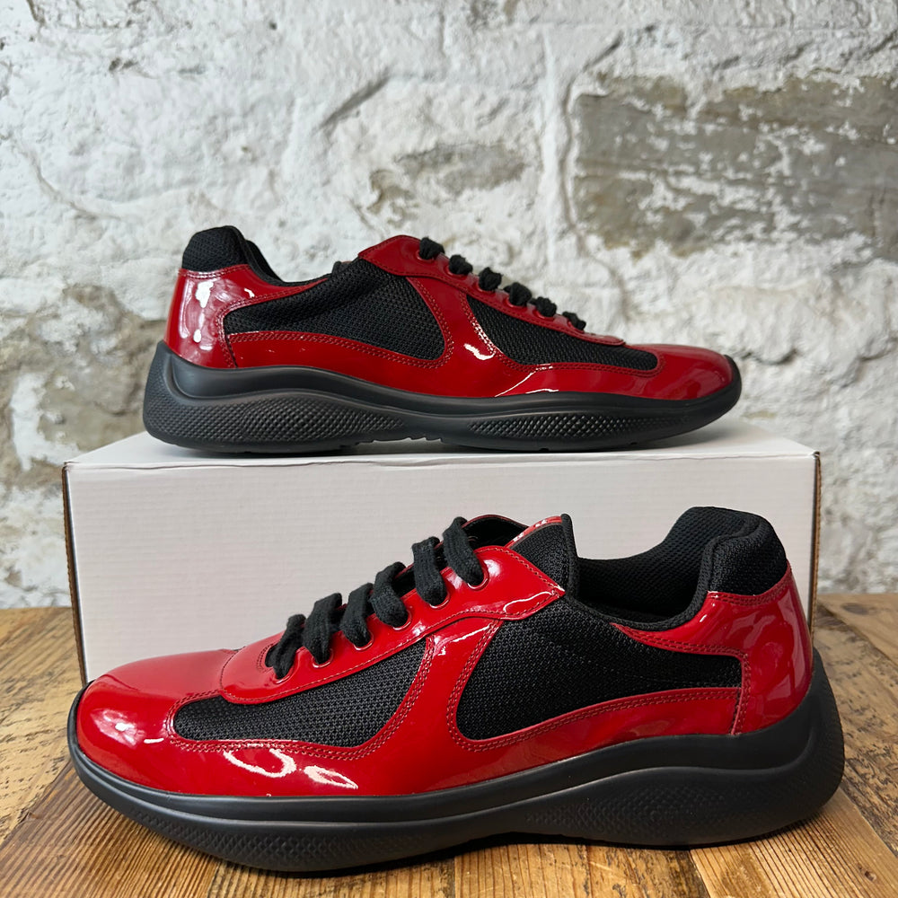 Prada Americas Cup Red Patent Black Sneaker Sz 9.5