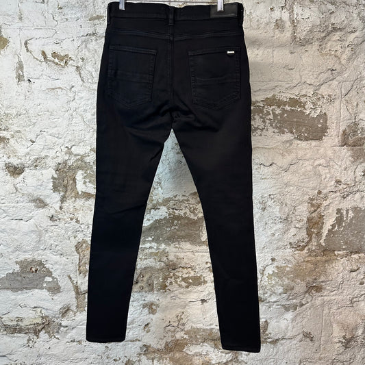 Amiri MX1 Black Leather Black Denim Jeans Sz 32