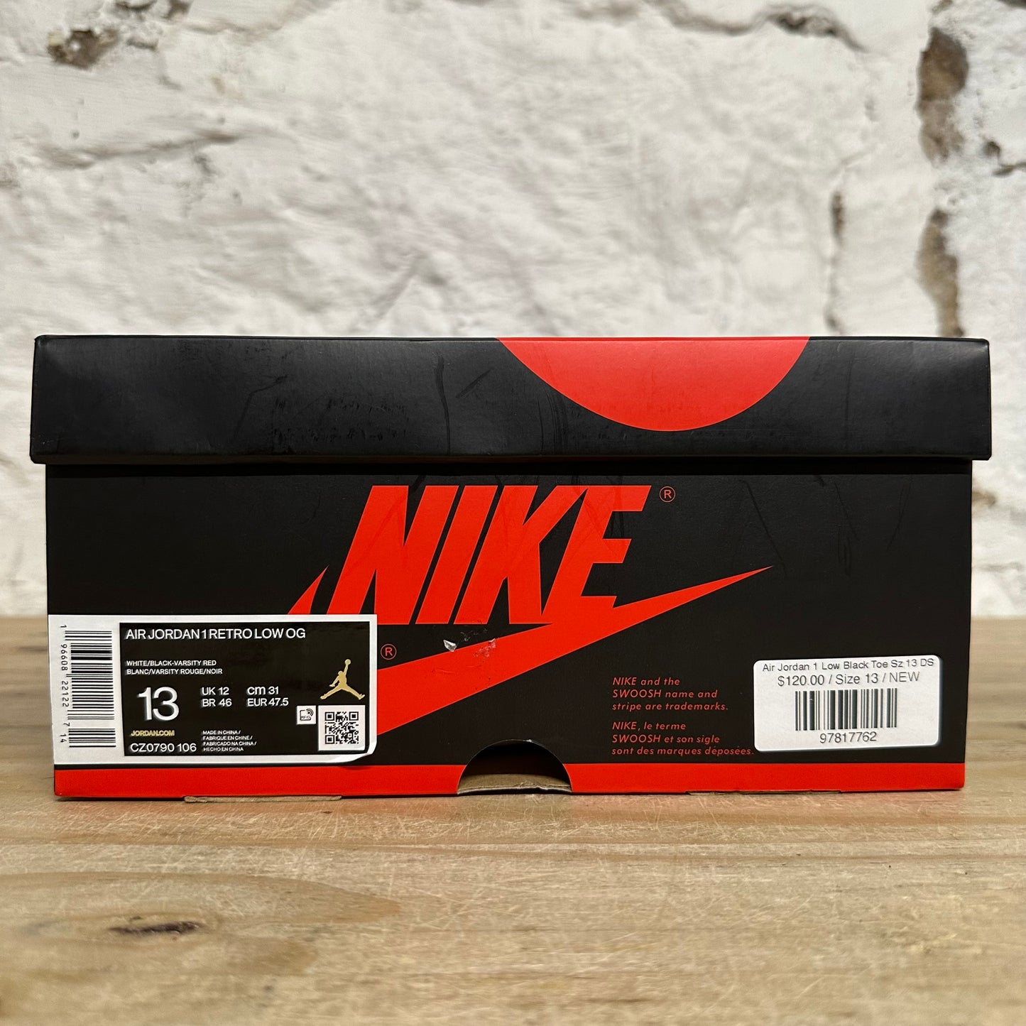 Air Jordan 1 Low Black Toe Sz 13 DS