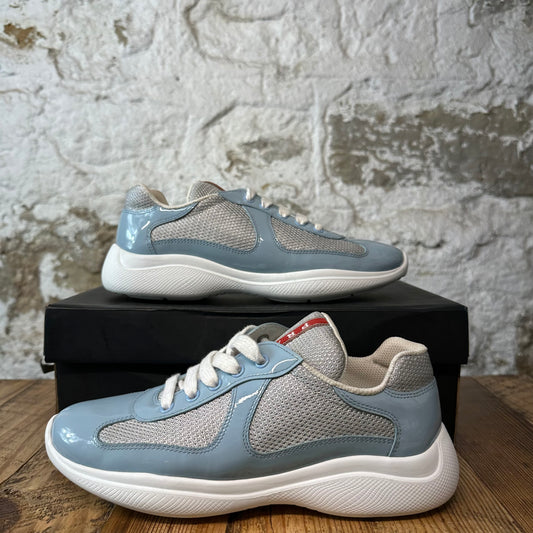 Prada Americas Cup Celeste Patent Grey White Sneaker Sz 5.5 (37.5)