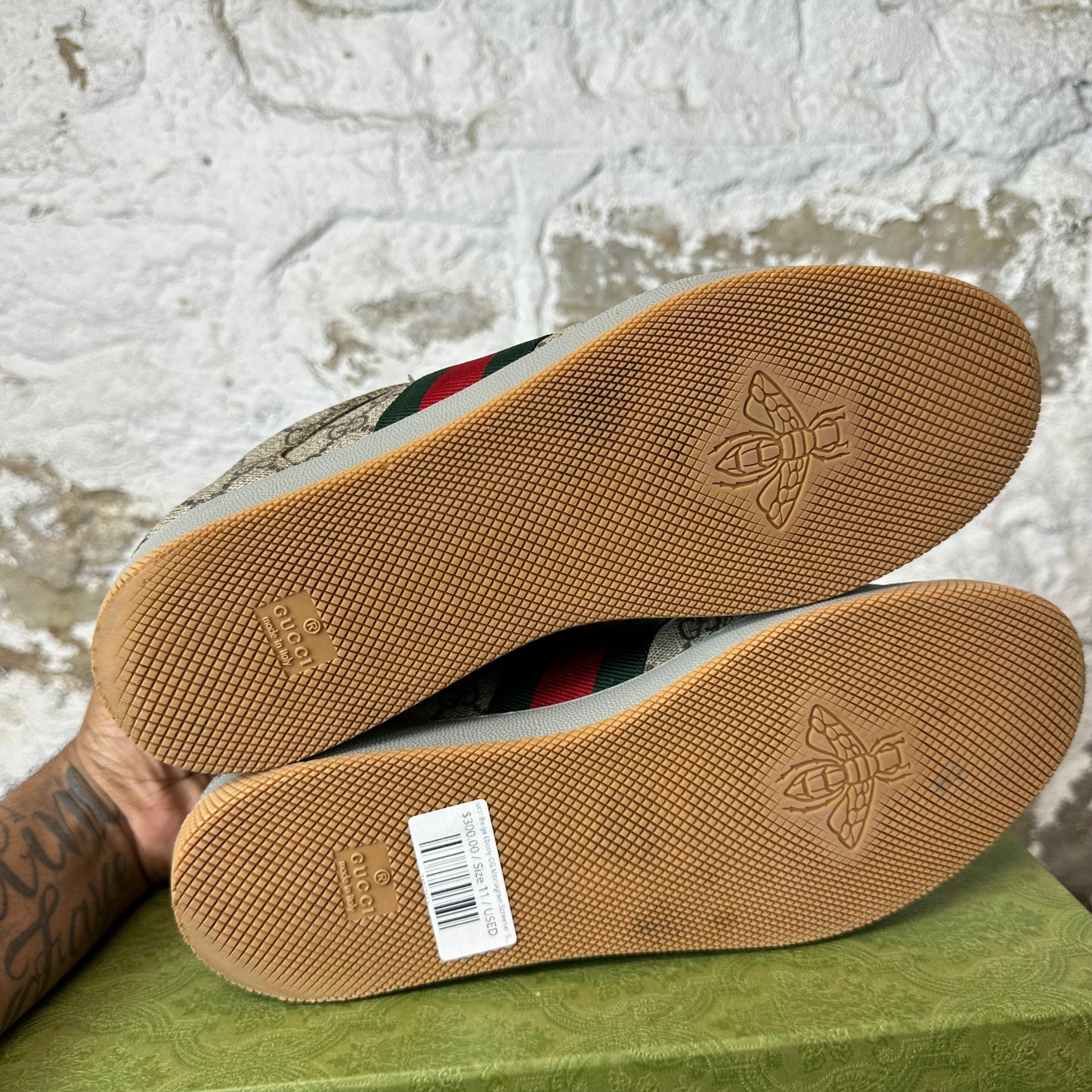 Gucci Beige Ebony GG Monogram Screener Sneaker Sz 11