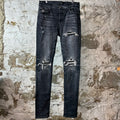 Amiri MX1 Black Leather Grey Denim Jeans Sz 31