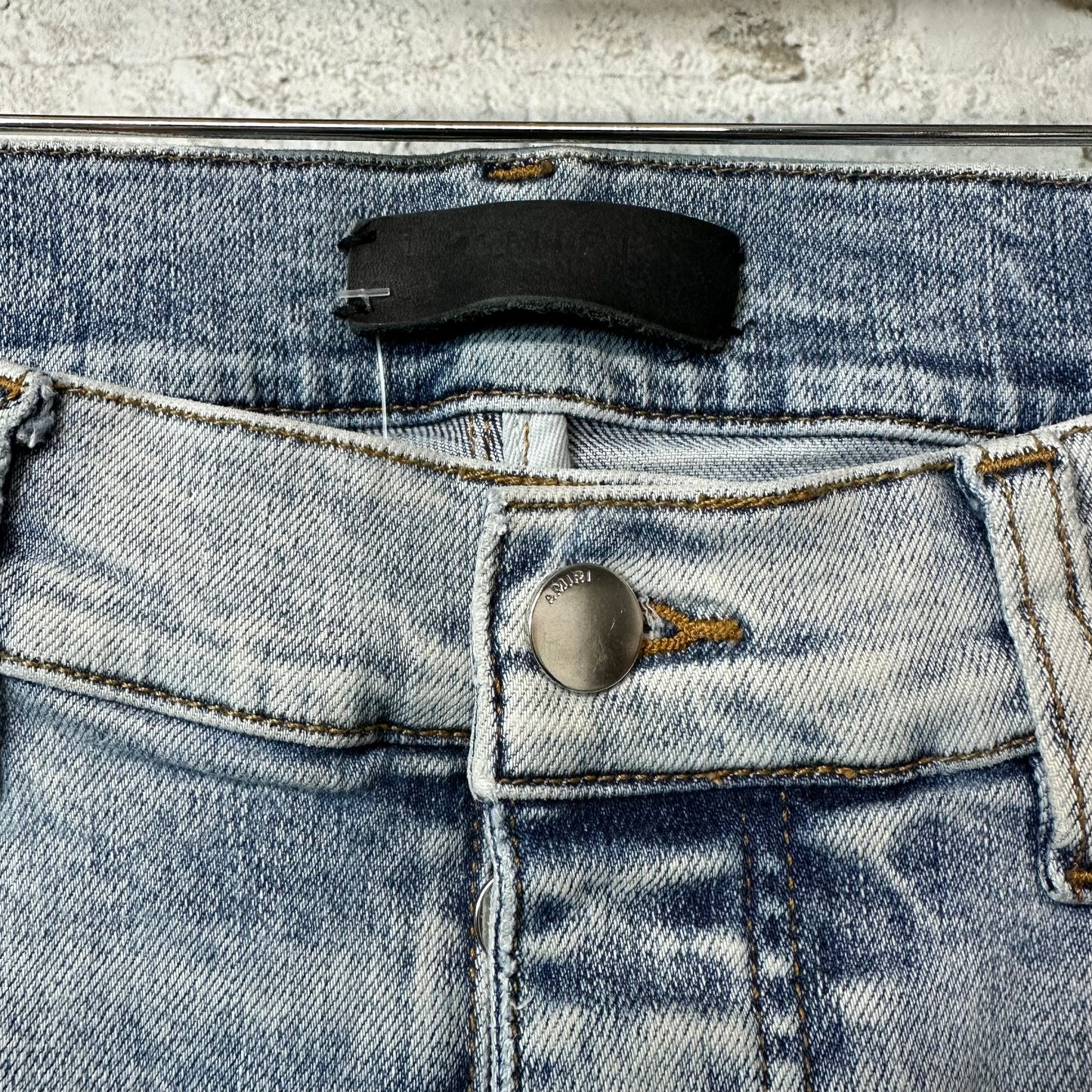 Amiri MX1 Black Leather Blue Denim Jeans Sz 31