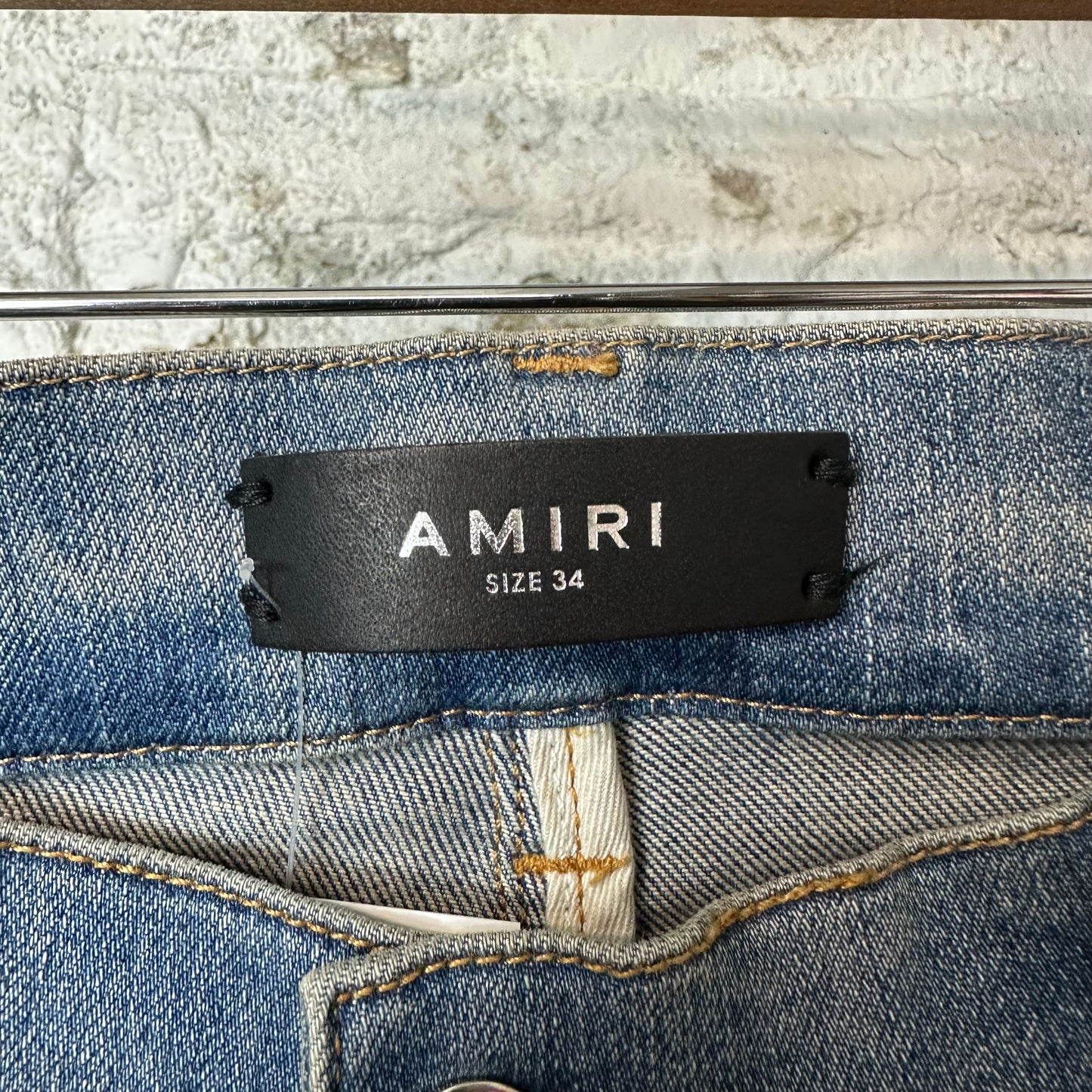 Amiri MX1 Orange Art Patch Blue Denim Jeans Sz 34
