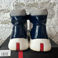 Prada Americas Cup High Navy Patent Grey White Sneaker Sz 7