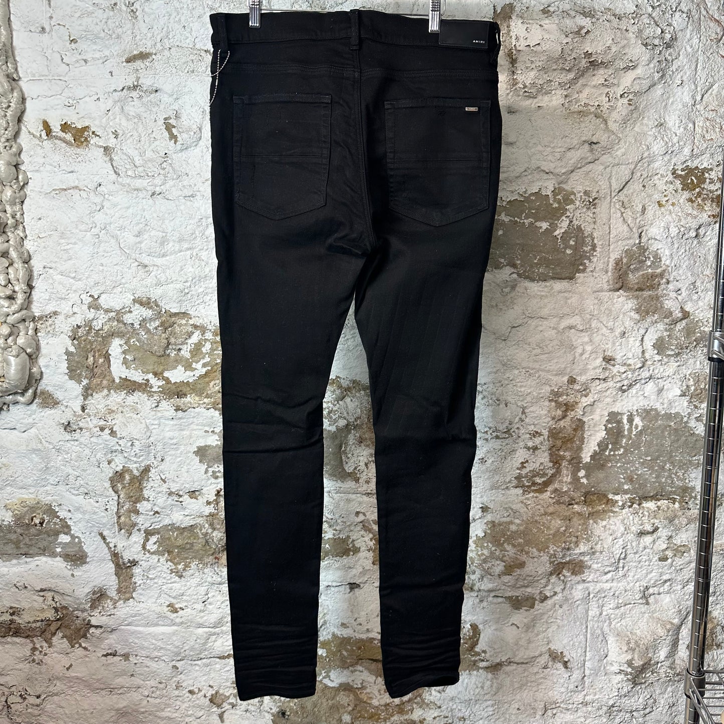 Amiri Knee Hole Plain Black Denim Jeans Sz 36