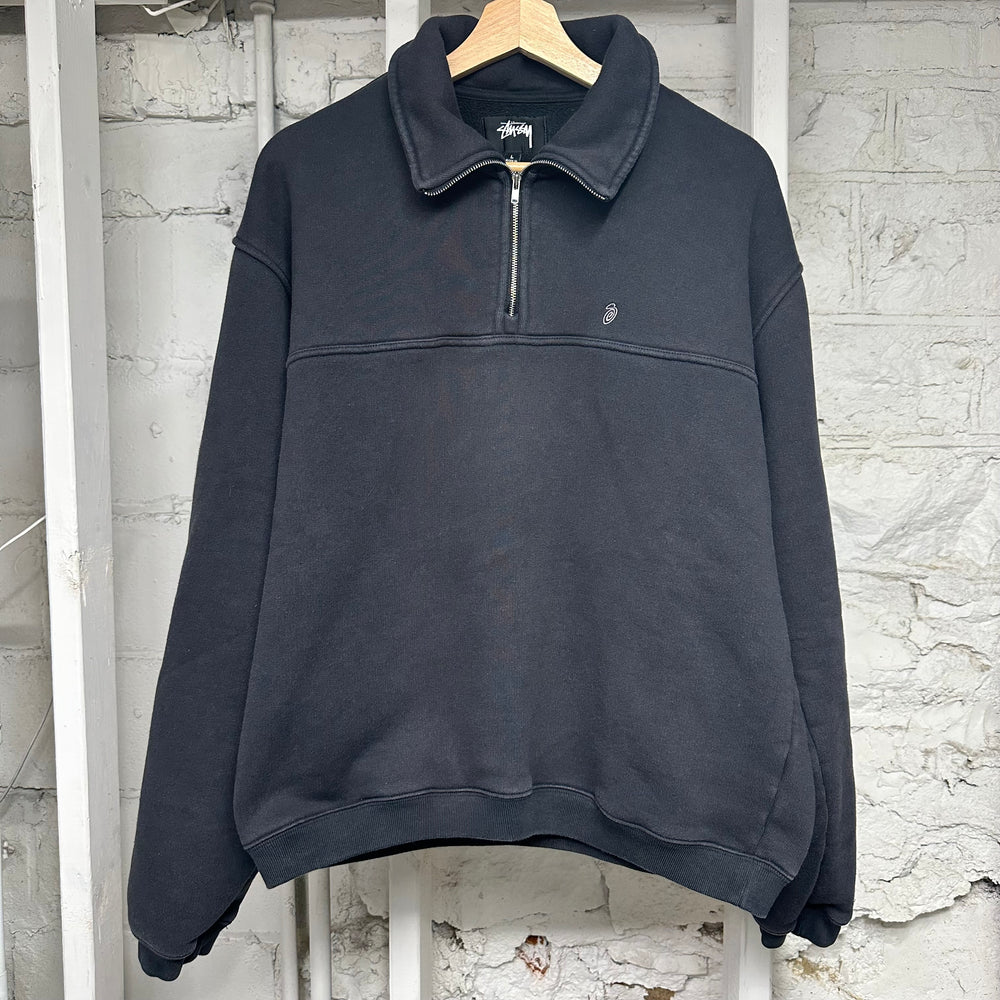 Stussy 1/4 Zip Black Embroidered Logo Sz L