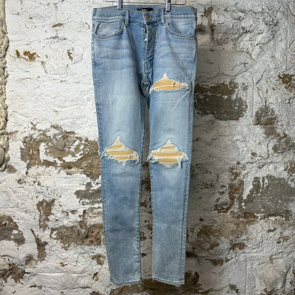 Amiri MX1 Yellow Suede Blue Denim Jeans Sz 30