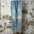 Amiri MX1 Yellow Suede Blue Denim Jeans Sz 30