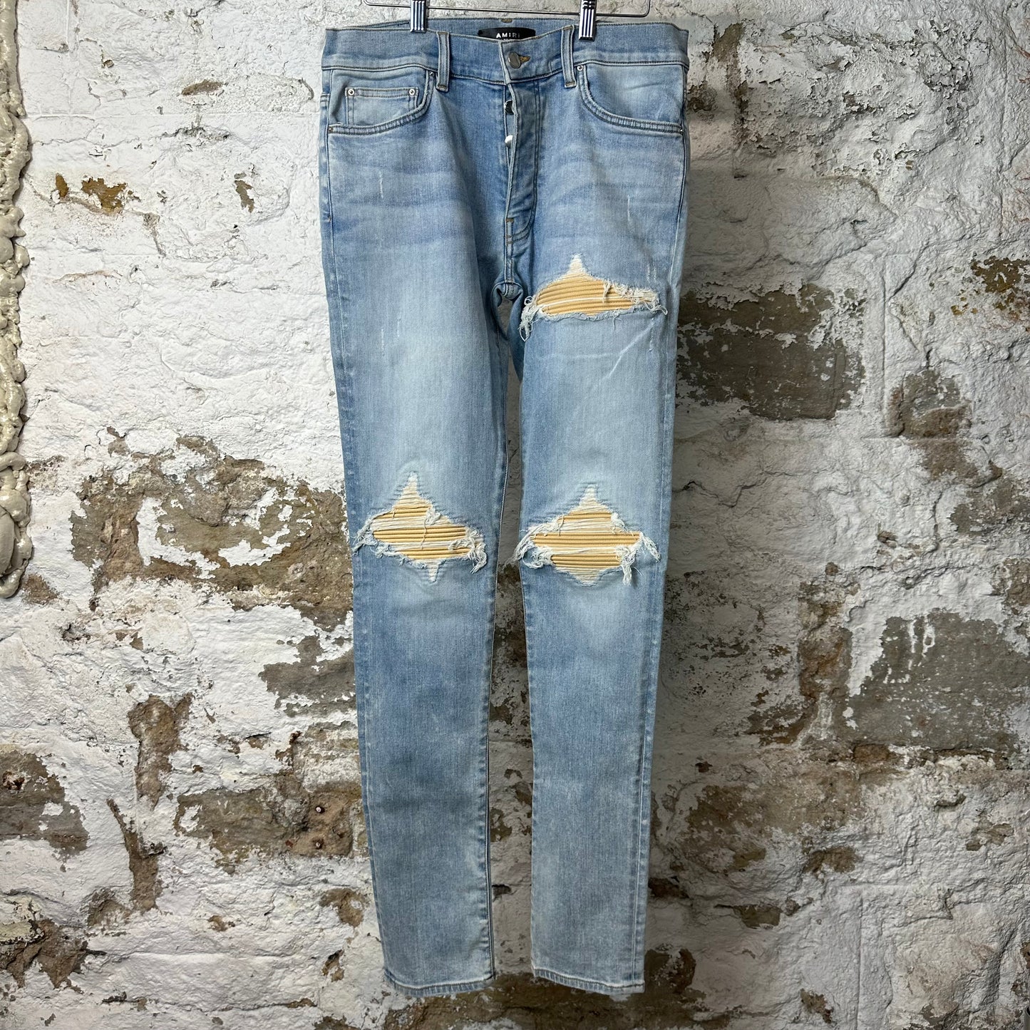Amiri MX1 Yellow Suede Blue Denim Jeans Sz 30