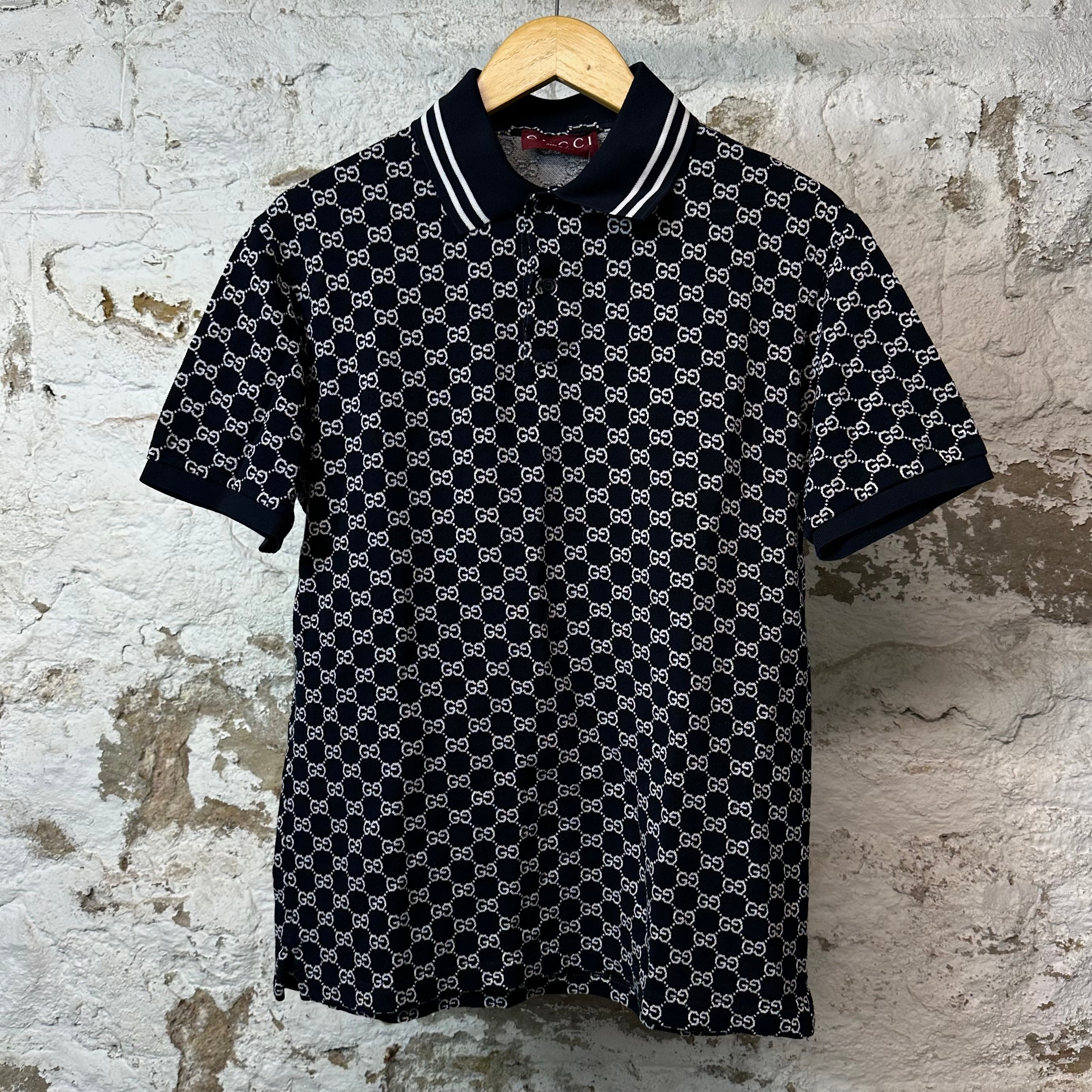 Gucci White Monogram Polo Shirt Black Sz XS