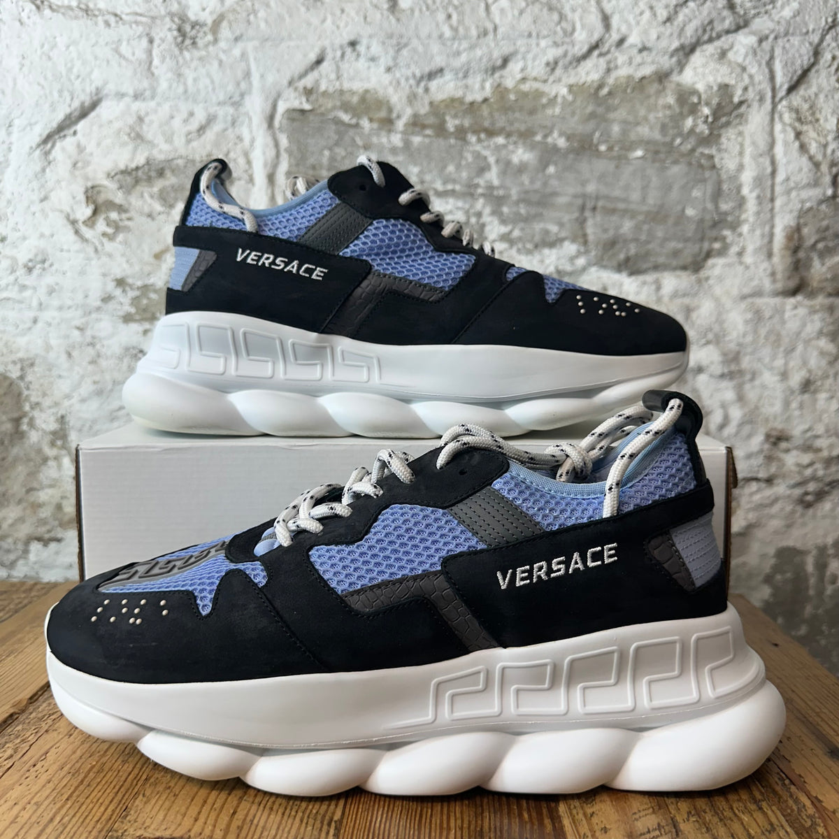 Versace Chain Reaction Blue Black White Sneaker Sz 12 (45)