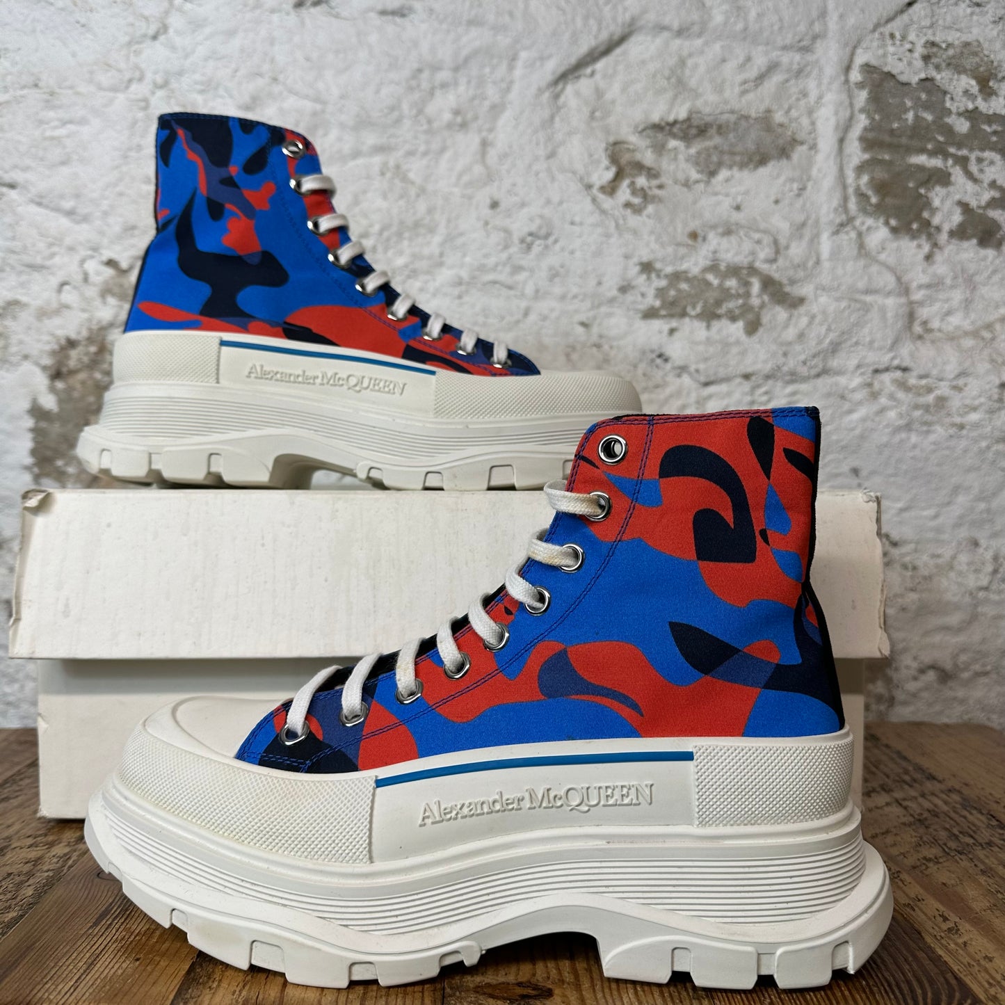 Alexander Mcqueen Blue Red Camo White Tread Boot Sz 7 (40)