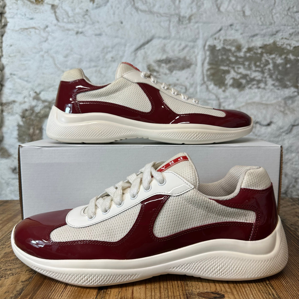 Prada Americas Cup Maroon Patent White Sneaker Sz 9.5