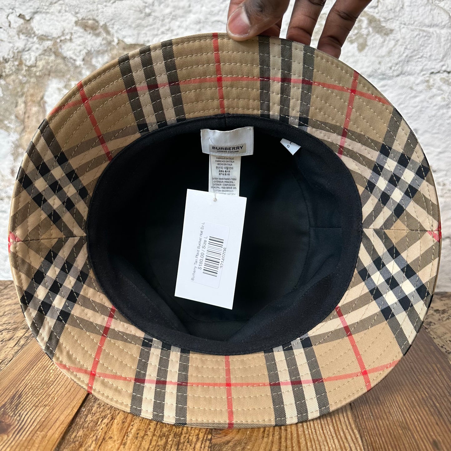Burberry Tan Plaid Bucket Hat Sz L