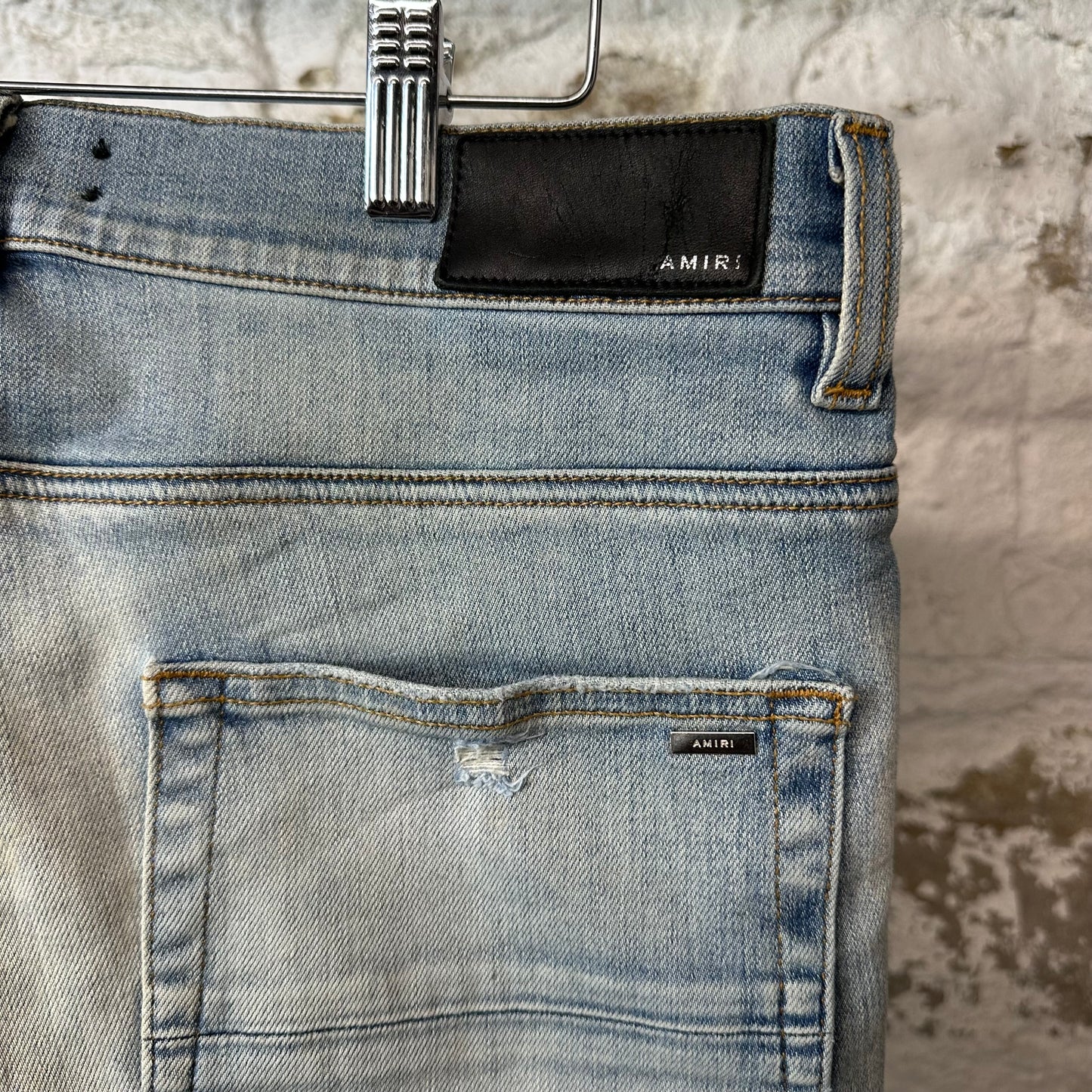 Amiri MX1 Light Blue Suede Blue Denim Jeans Sz 32