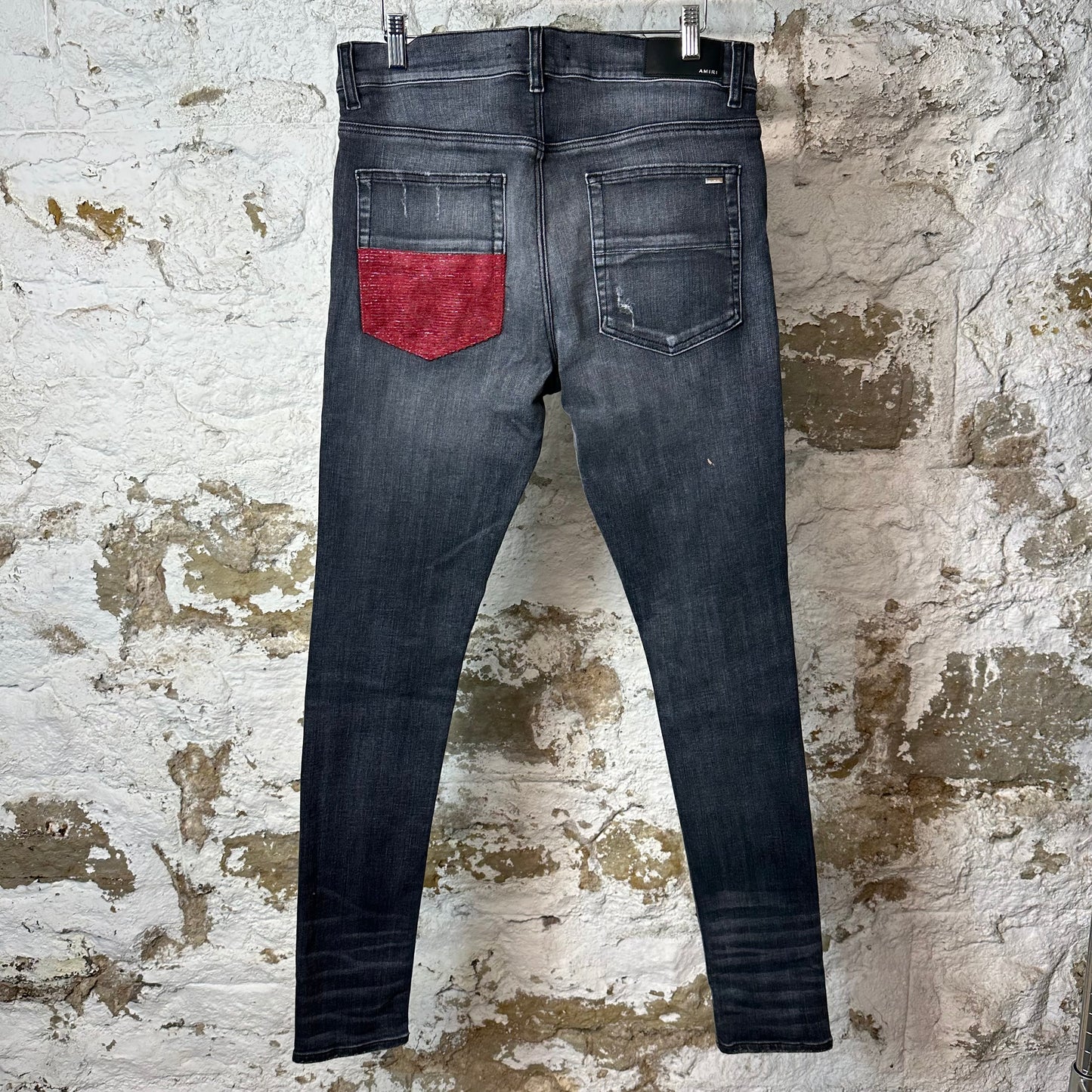 Amiri MX1 Red Glitter Grey Denim Jeans Sz 33