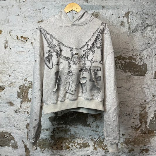 Vale Chains Distressed Pullover Hoodie Gray Sz S