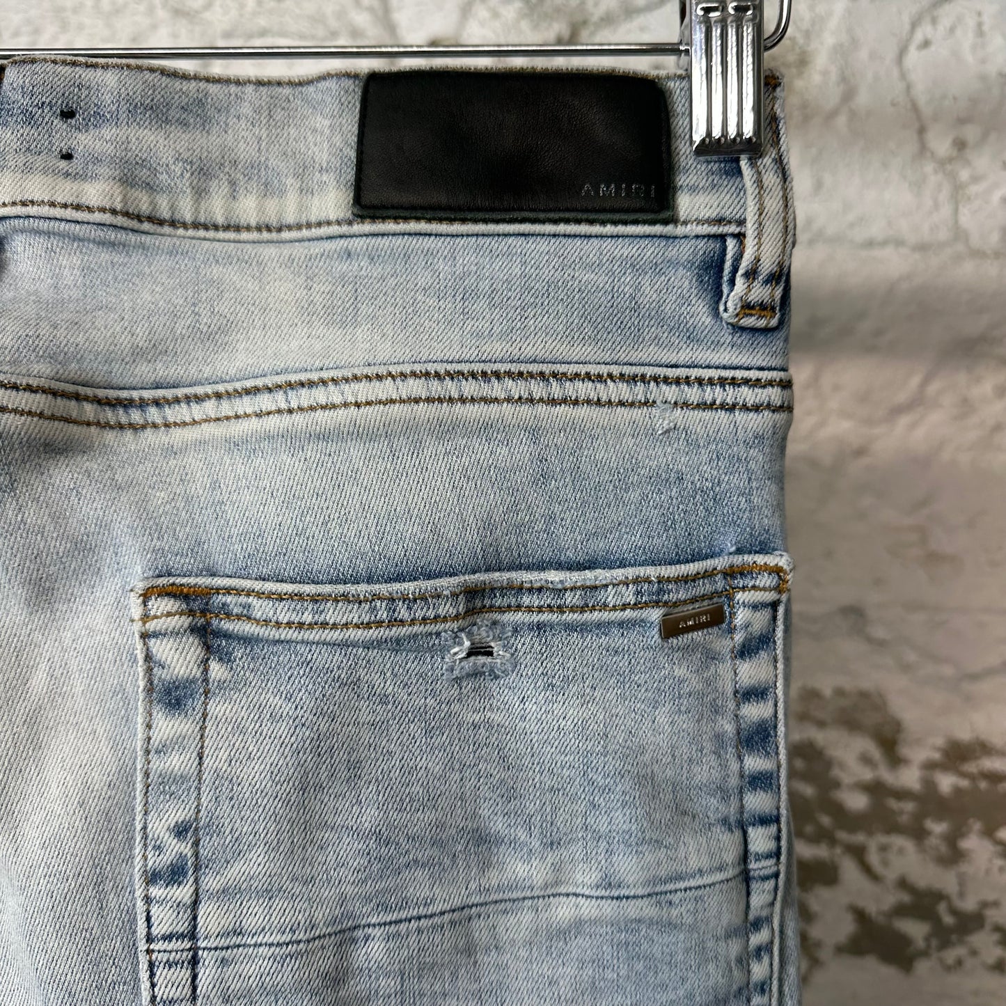 Amiri MX1 Black Leather Blue Denim Jeans Sz 31