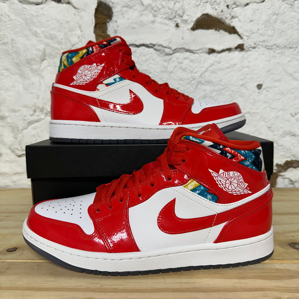 Air Jordan 1 Mid Barcelona Red Pantent Sz 9