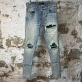 Amiri MX1 Green Suede Light Blue Denim Jeans Sz 30