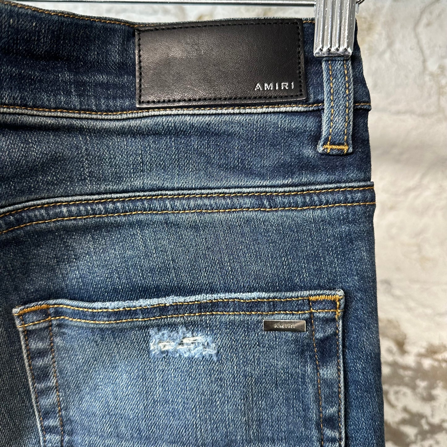 Amiri MX1 Blue Plaid Flannel Dark Blue Denim Jeans Sz 33