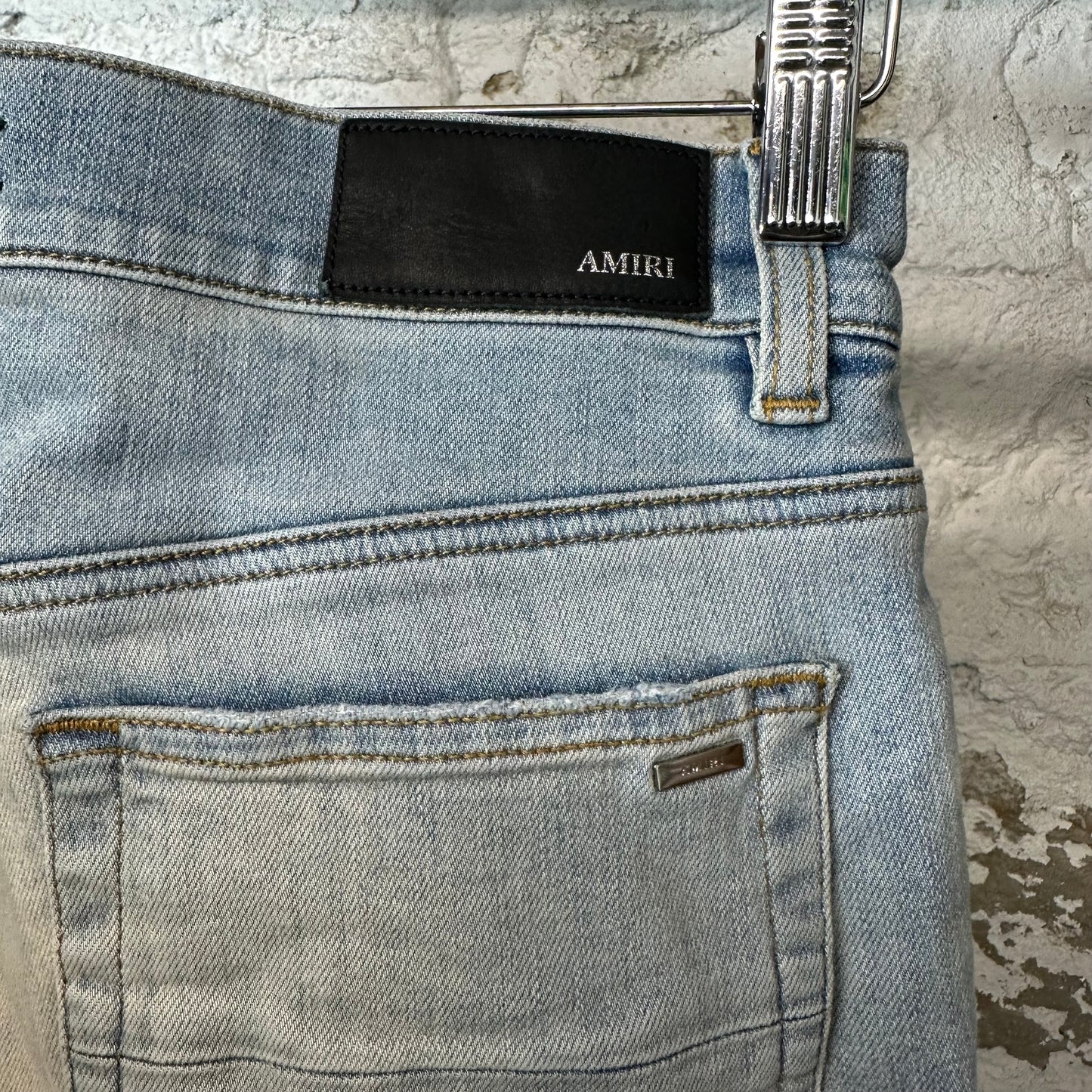 Amiri MX1 Cream Suede Light Blue Denim Jeans Sz 30