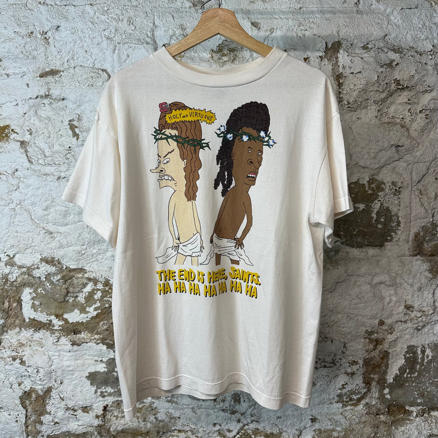 Saint Michael Denim Tears Beavis White T-Shirt Sz S
