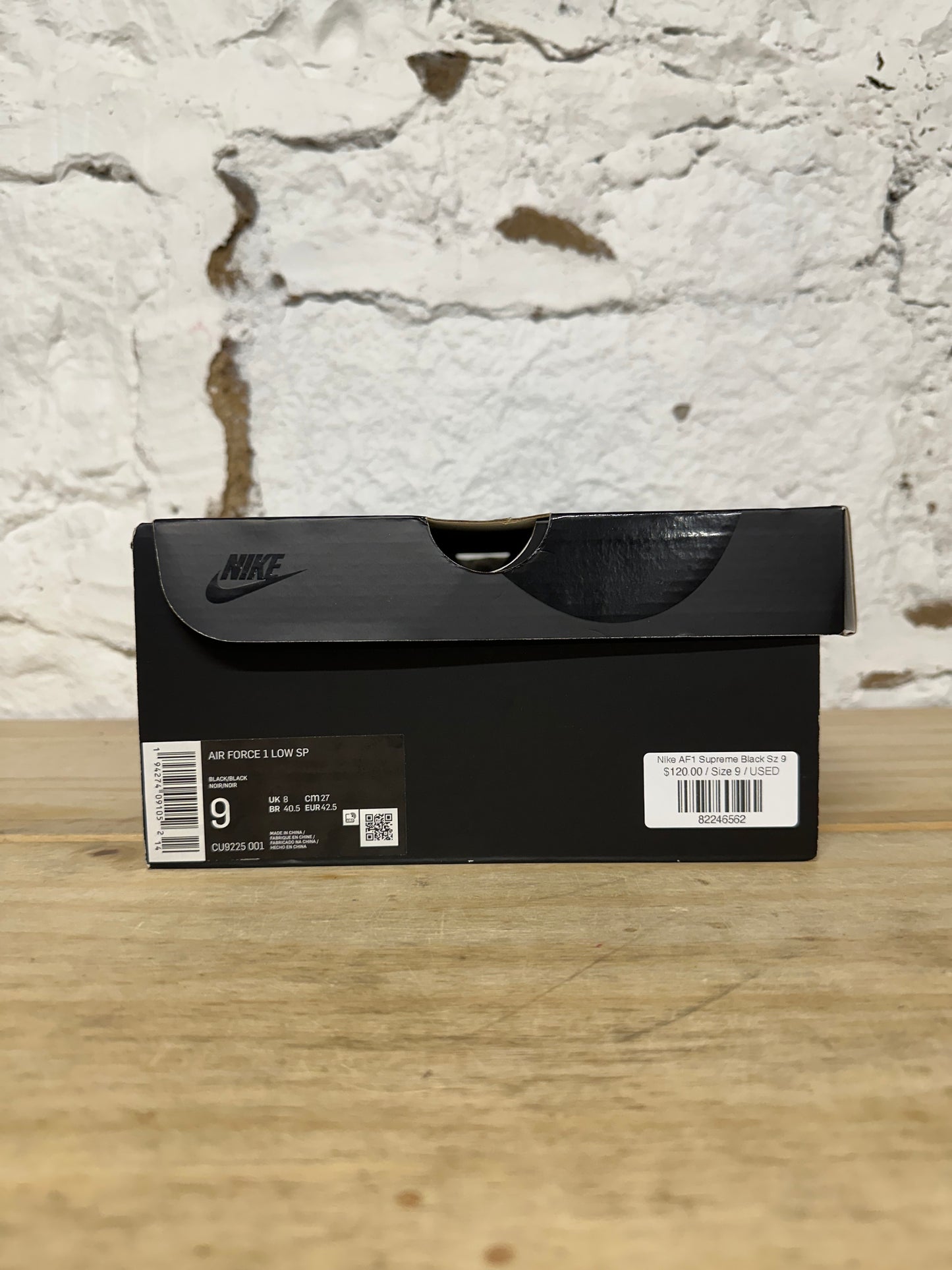 Nike Air Force 1 Supreme Black Sz 9