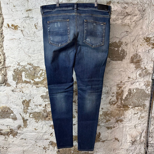 Amiri MX1 Orange Suede Dark Blue Denim Jeans Sz 40