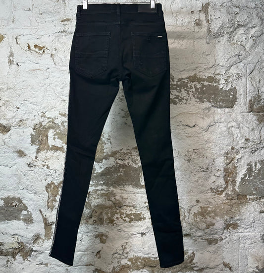 Amiri Crystal Stripe Black Denim Jeans Sz 28