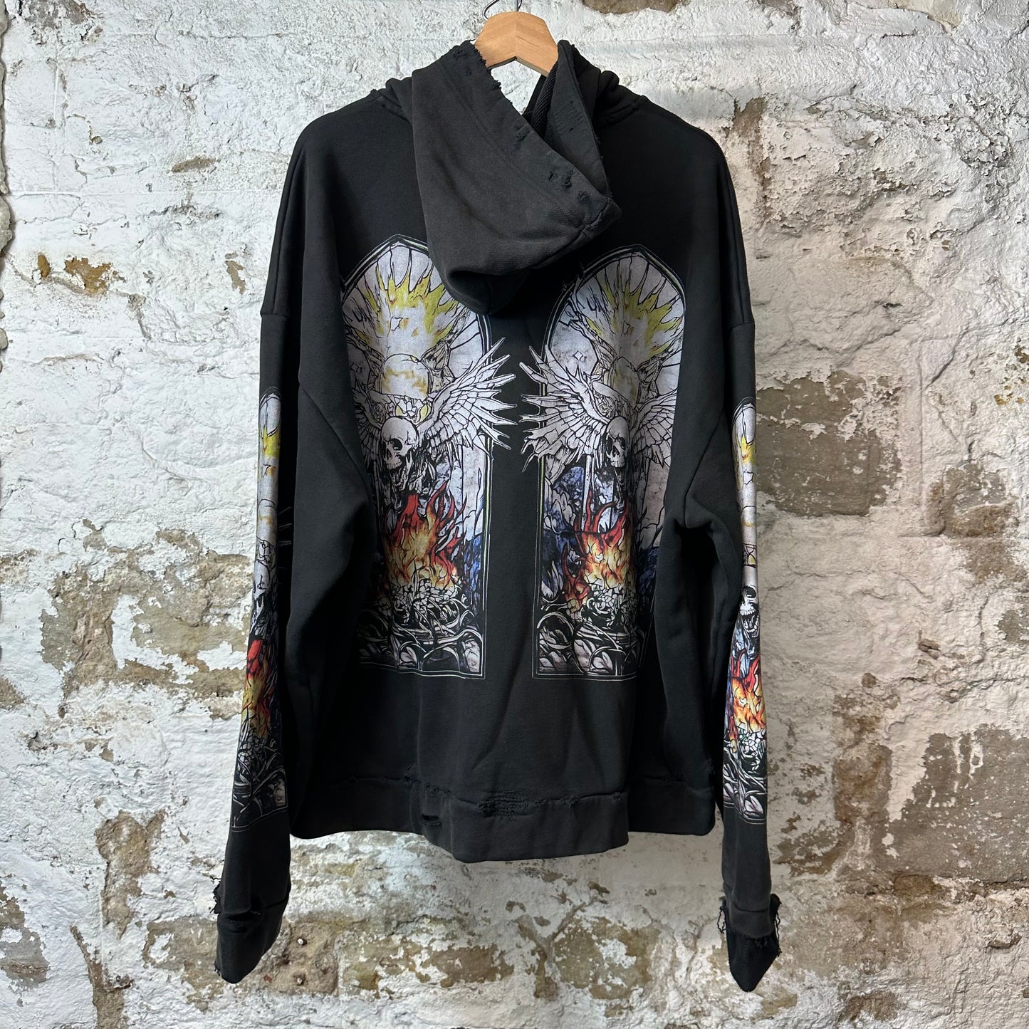 Who Decides War Skull Stained Glass Black Hoodie Sz XL