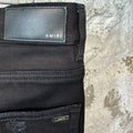 Amiri Black Suede Spell Black Denim Jeans Sz 34