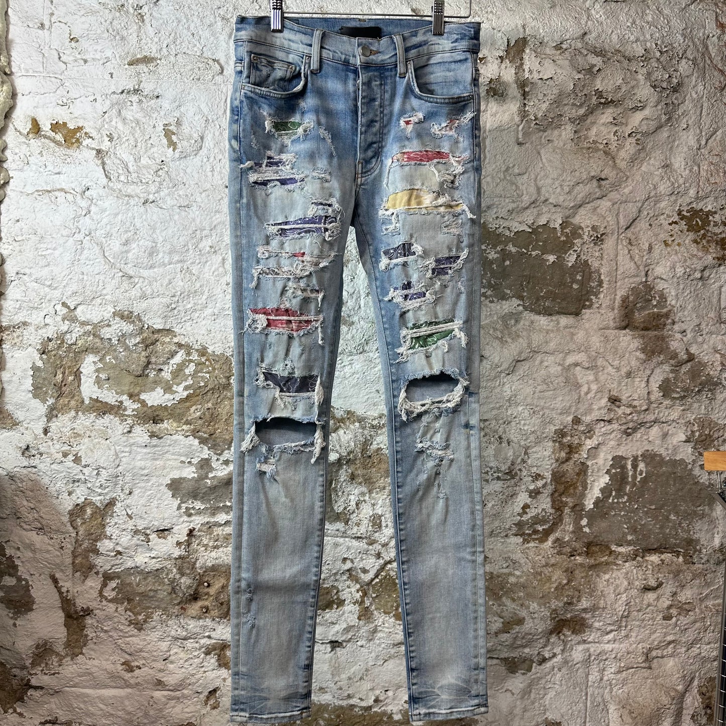 Amiri Multicolor Paisley Blue Denim Jeans Sz 30