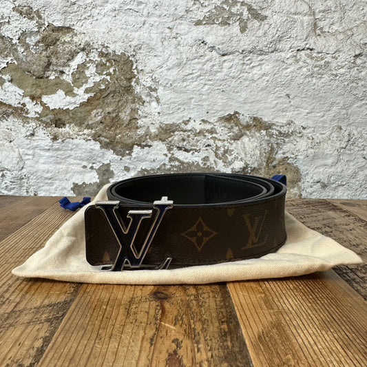 Louis Vuitton Blue Silver Buckle Brown Monogram Belt Sz (95/38)