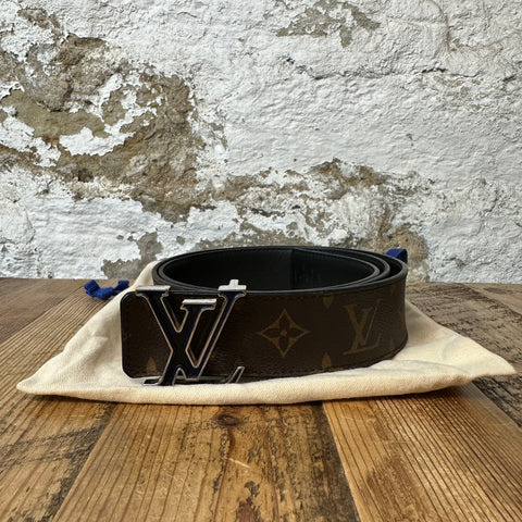 Louis Vuitton Blue Silver Buckle Brown Monogram Belt Sz (95/38)
